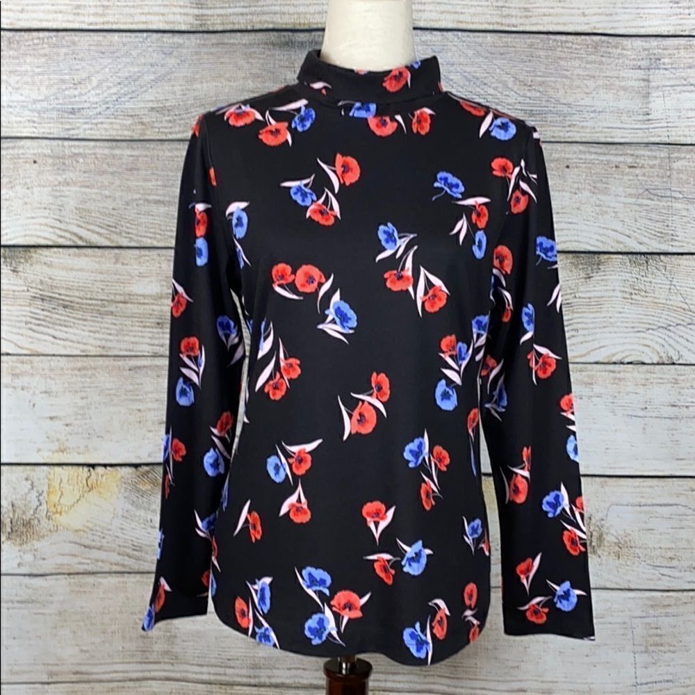 NWT Ann Taylor Long Sleeve  Mock Neck Floral Top Sweater Cotton Blend L petite